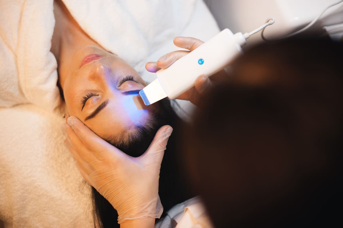 Anti-acne facial carried out with a skin-purifying device